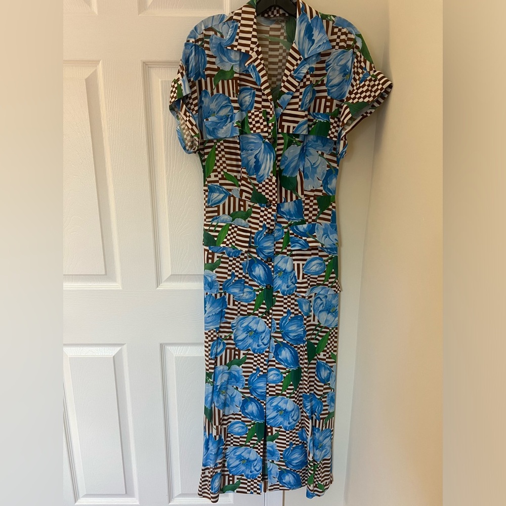 LELA ROSE striped floral midi dress